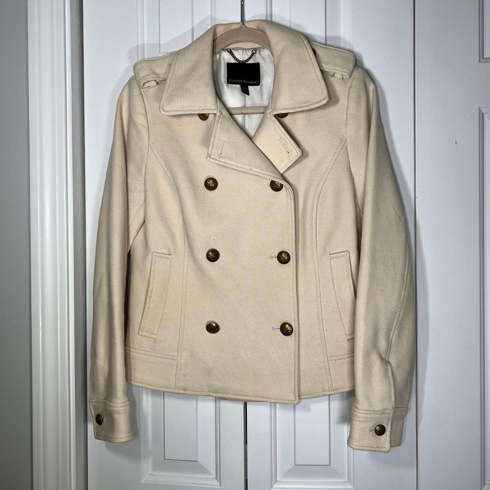 Banana Republic Military Jacket Pea Coat Cream, Size S